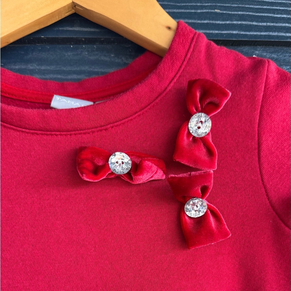 Tahari Girl Red Velvet Pleated Dress Top – Size 4T - Picture 2 of 6